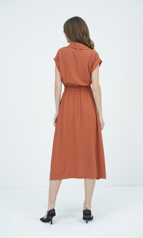 SIXDO G-Ochre Woven Flared Dress for Women